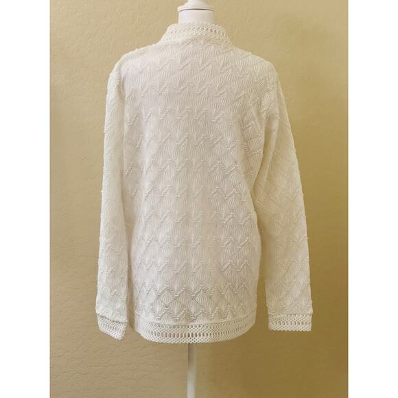 Vintage White Crochet Button Front Long Sleeve Cardigan Sweater Size Large - Picture 2 of 14